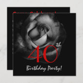 40歳誕生日テンプレートシルバーとレッドローズV208 招待状 (正面/裏面)