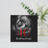 40歳誕生日テンプレートシルバーとレッドローズV208 招待状 (スタンド正面)