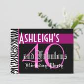 40歳誕生日テンプレート-ゼブラピカスタムンクブラック 招待状 (スタンド正面)