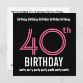 40歳誕生日パーティの招待状テンプレートピンクブラック 招待状 (正面/裏面)