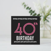 40歳誕生日パーティの招待状テンプレートピンクブラック 招待状 (スタンド正面)