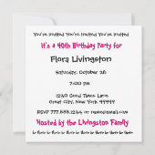 40歳誕生日パーティの招待状テンプレートピンクブラック 招待状 (裏面)