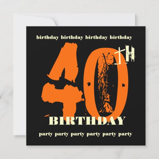 40歳誕生日パーティーオレンジグランジ招待状 招待状 (正面)