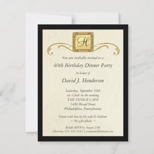 40歳誕生日パーティー写真招待状- 招待状 (裏面)