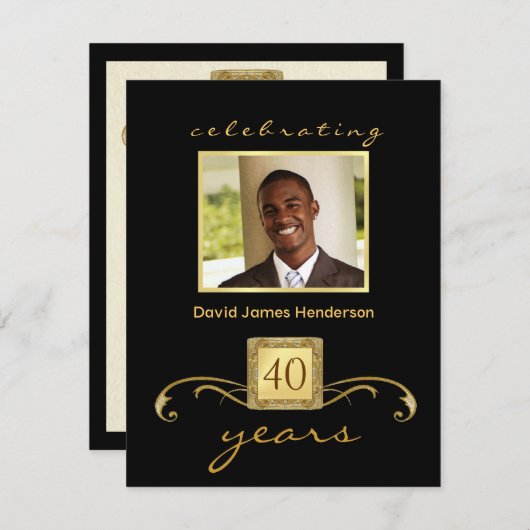 40歳誕生日パーティー写真招待状- 招待状 (正面/裏面)