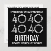 40歳誕生日パーティー招待状白黒テンプレート 招待状 (正面/裏面)