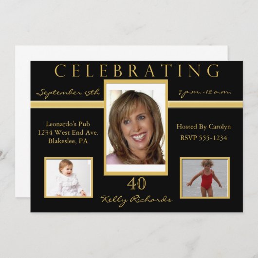 40歳誕生日パーティー3枚写真招待状 招待状 (正面/裏面)