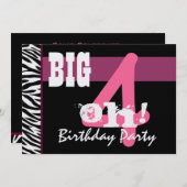 40歳誕生日パーティー-ビッグ4 Ohピンクゼブラメタリック 招待状 (正面/裏面)