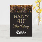 40歳誕生日ブラック&金ゴールドグリッターカード カード (黄色い花)
