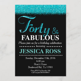 40歳誕生日招待ターコイズグリッター 招待状