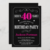 40歳誕生日招待状ホットピンクブラック 招待状 (正面/裏面)
