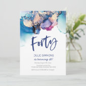 40歳誕生日招待状青抽象芸術水彩 招待状 (スタンド正面)