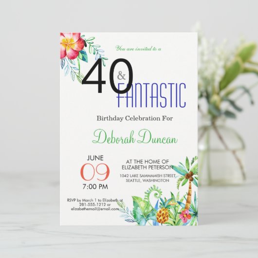 40歳誕生日熱帯フローラパーティの招待状 招待状 (スタンド正面)