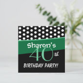 40歳誕生日白黒グリーン水玉模様W315 招待状 (スタンド正面)