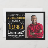 40歳誕生日 1983年生まれ ブラックゴールド レトロ写真 招待状 (正面)