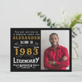 40歳誕生日 1983年生まれ ブラックゴールド レトロ写真 招待状 (スタンド正面)