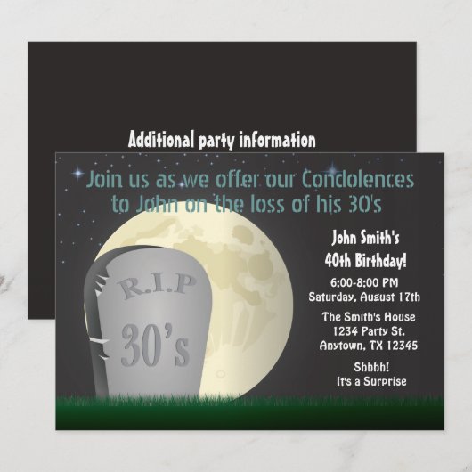 40歳誕生日RIP 30s招待状 招待状 (正面/裏面)