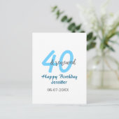 40歳 お誕生日おめでとう 名前 日付 青 太字 ナンバー ポストカード (スタンド正面)