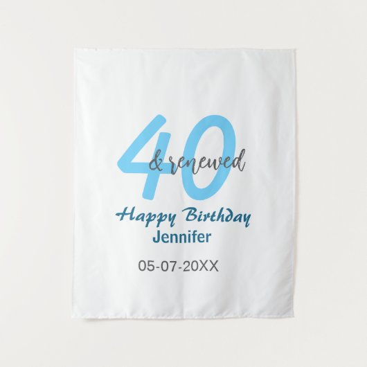40歳 お誕生日おめでとう 青 太字 数字 名前 日付 タペストリー (正面)