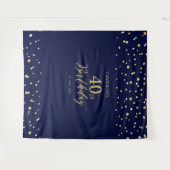 40歳 | ゴールド & ネイビー 40歳の誕生日パーティー 背景 タペストリー (正面(横))