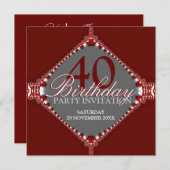 40歳 ダークレッド & グレー エレガントな誕生日パーティー招待状 招待状 (正面/裏面)