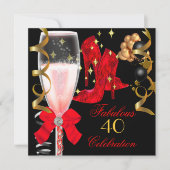 40歳＆ファビュラスな赤黒金の誕生日靴 招待状 (正面)