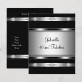 40歳 & ファビュラス ブラックシルバートリム バースデーパーティー 招待状 (正面/裏面)