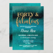 40歳 & ファビュラス 誕生日パーティー ティール 40歳 バースデーカード 招待状 (正面/裏面)