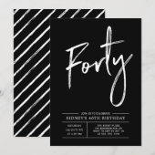 40歳 | モダンな白黒の誕生日パーティー 招待状 (正面/裏面)