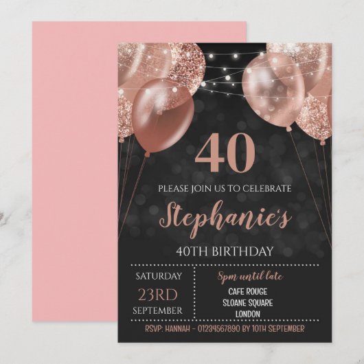 40歳 招待 ローズゴールド 招待状 (正面/裏面)