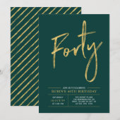 40歳 | 現代のゴールドとグリーンの40歳の誕生日パーティー 招待状 (正面/裏面)