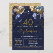 40歳 誕生日招待状 ネイビー ゴールド 招待状 (正面/裏面)