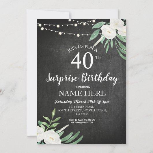 40歳 50歳 60歳 サプライズ誕生日パーティーチョーク招待状 招待状 (正面)