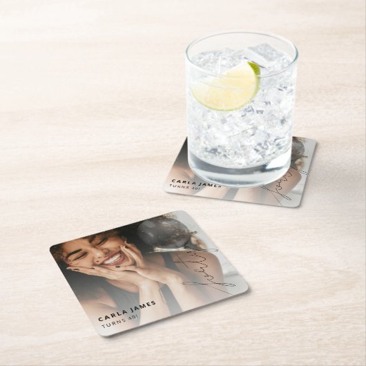 40気球の文字列 | 写真40th Birthdayパーティー スクエアペーパーコースター (インサイチュ)