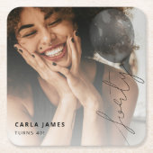 40気球の文字列 | 写真40th Birthdayパーティー スクエアペーパーコースター (正面)