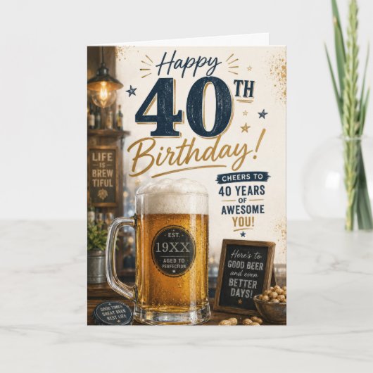 40男のビール誕生日 カード (正面)