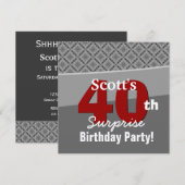 40番目のサプライズ誕生日グレーレッドダイヤモンドR274 招待状 (正面/裏面)