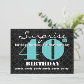 40番目のサプライズ誕生日ブラックターコイズW1858 招待状 (スタンド正面)