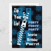 40番目のサプライズ誕生日ブルースターズジッパーW1685 招待状 (正面/裏面)