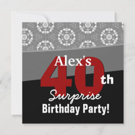 40番目のサプライズ誕生日モダン白黒レッドV13 招待状