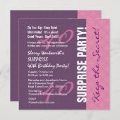 40番目のサプライズ誕生日紫とピンクの模様 招待状 (正面/裏面)