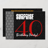 40番目のサプライズ誕生日赤白黒パターン 招待状 (正面/裏面)