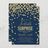 40番目のサプライズ誕生日金ゴールドネイビーブルー 招待状 (正面/裏面)