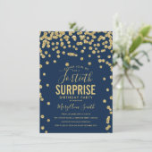 40番目のサプライズ誕生日金ゴールドネイビーブルー 招待状 (スタンド正面)