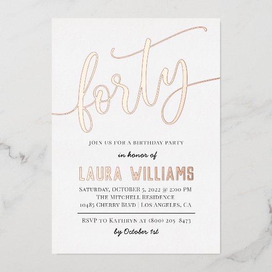 40番目のスクリプトワード誕生日フォイル招待状 箔招待状 (正面)