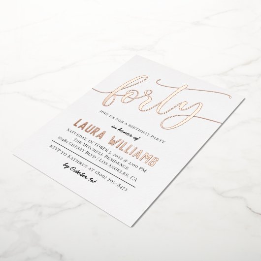 40番目のスクリプトワード誕生日フォイル招待状 箔招待状 (回転した状態)