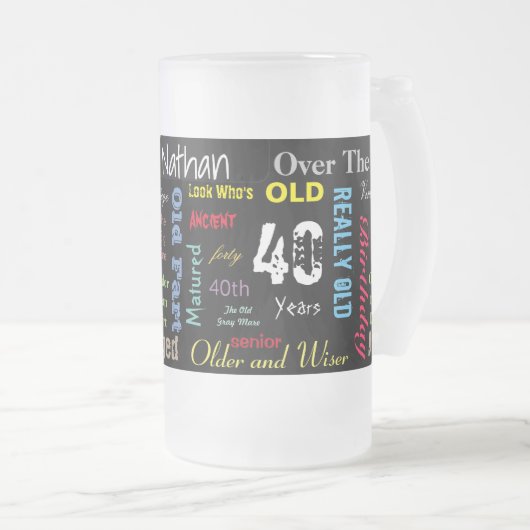 40番目のハッピーバースデーのグラフィティスタイル フロストグラスビールジョッキ (正面右)
