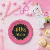 40番目の誕生日パーティーピンクブラック金ゴールドドット ペーパープレート (パーティー)