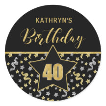 40番目の誕生日ブラックと金ゴールド紙吹雪