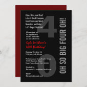 40番目の誕生日·モダン白黒·レッド·フォー·オー! 招待状 (正面/裏面)